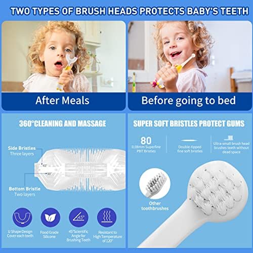 מברשת שיניים חשמלית בצורת פרסה לילדים, המופעלת באמצעות סוללה, עם סוללה 1 ו -3 ראשי מברשות, משחת שיניים קצף, לבנים ולבנות