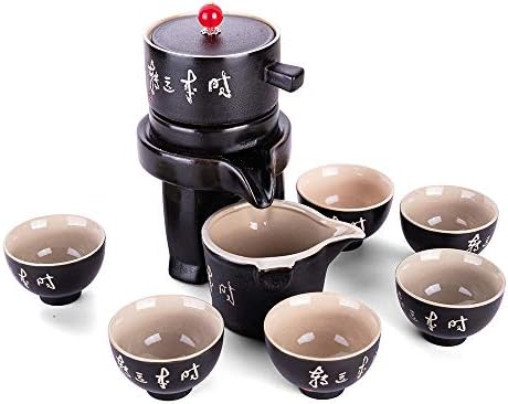 ערכת תה קרמיקה סינית של קרמיקה סינית סט תה חרס שחור סט עם מסננת 6 כוסות
