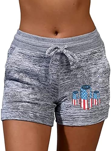 מכנסיים קצרים אתלטיים לנשים עם כיסים בתוספת גודל מותניים גבוהים ברגל רחבה בוהו מכנסיים קצרים אמריקאים דגל נושם מכנסיים