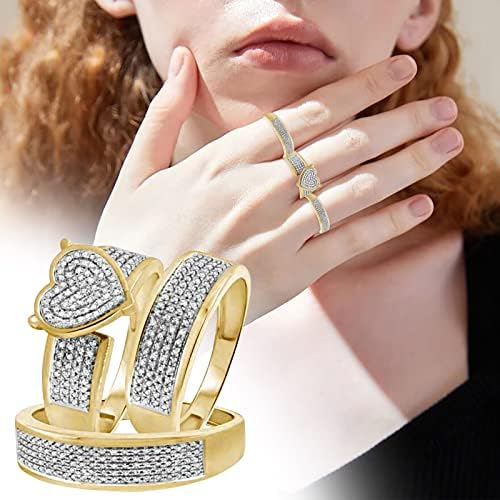 2023 נשים חדשות נוצצות יהלום מלא יהלום כפול סט טבעת טבעת הבטחה סט טבעת זירקוניה טבעת טבעת טבעת שני חתיכות סט טבעות נירוסטה