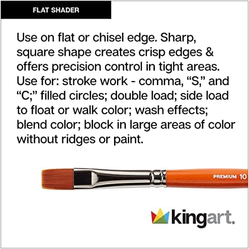 Kingart Radiant 6300-10 Shader Flat Premium Premium מברשות סינתטיות מוזהבות לאקריליק, שמן וצבעי מים
