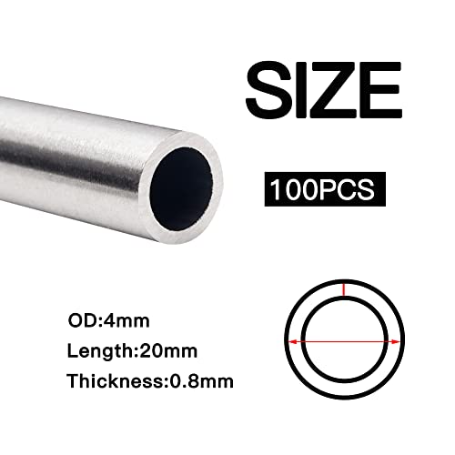Tynulox 100 PCS 304 צינורות נימי נירוסטה 4 ממ צינור מפלדה OD צינור מתכת עגול, אורך 20 ממ לצינור
